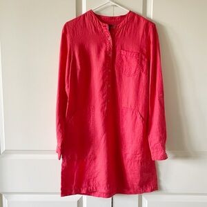 Michael Stars Molly Linen Button Long Sleeve Popover Mini Shirt Dress Size XS